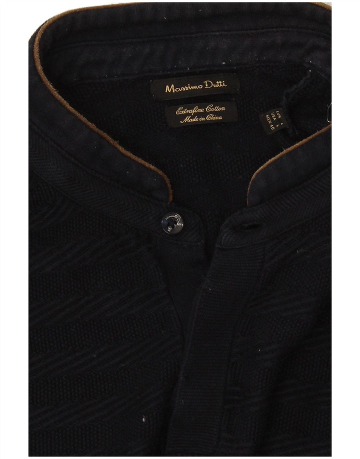 Massimo Dutti Herre Button Neck Jumper Sweater Stor Marineblå Stribet