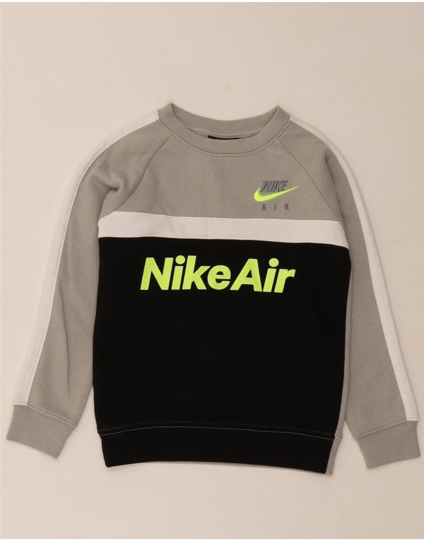 NIKE Boys Graphic Sweatshirt Jumper 4-5 Years Small Black Colourblock