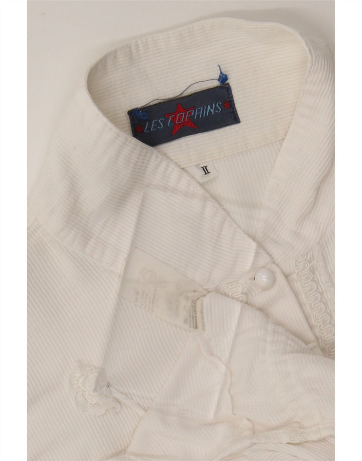 LES COPAINS Dame Crop Corduroy Shirt Bluse UK 12 Medium White Floral