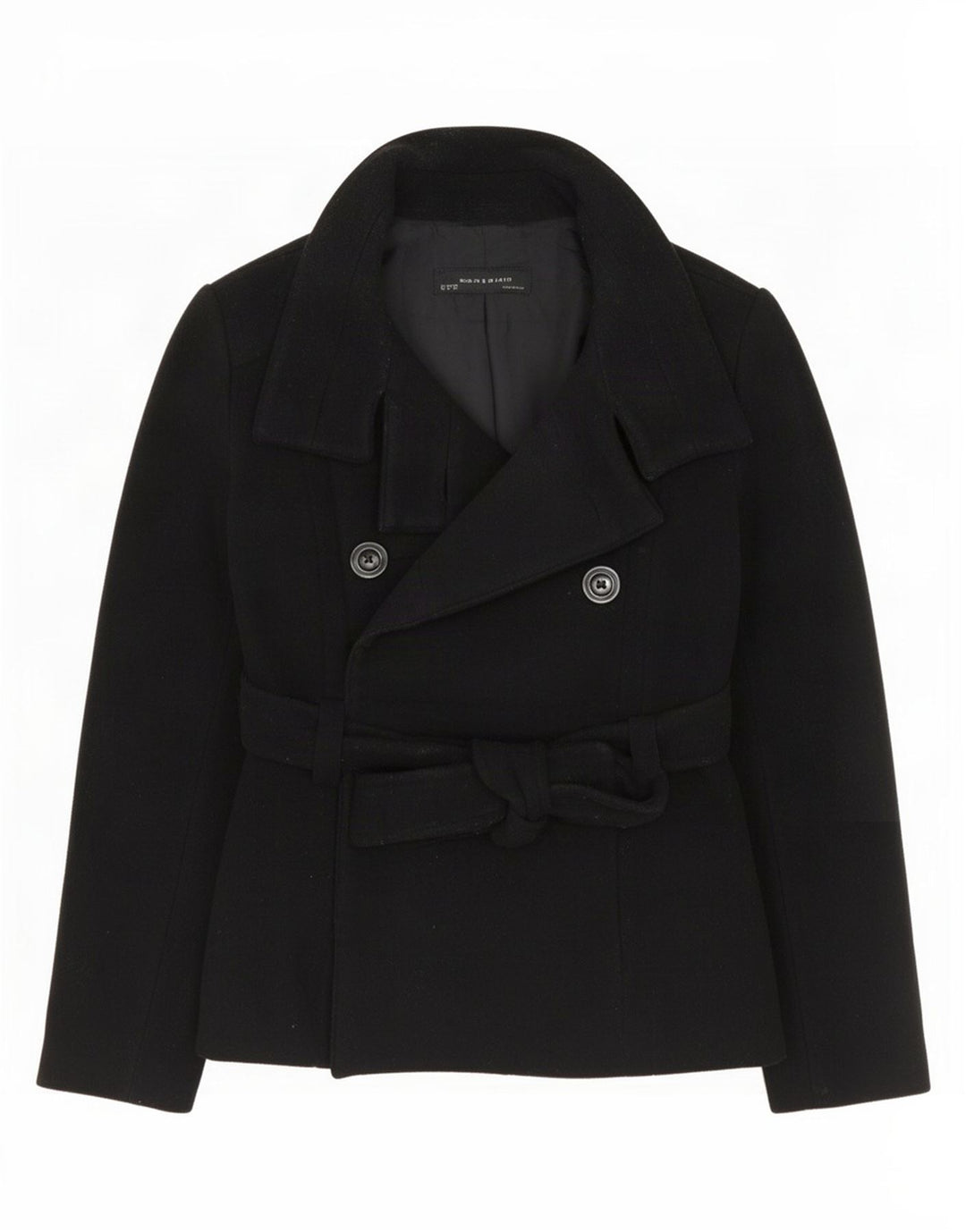 Zara Womens Pea Coat UK 12 Medium Black Wool