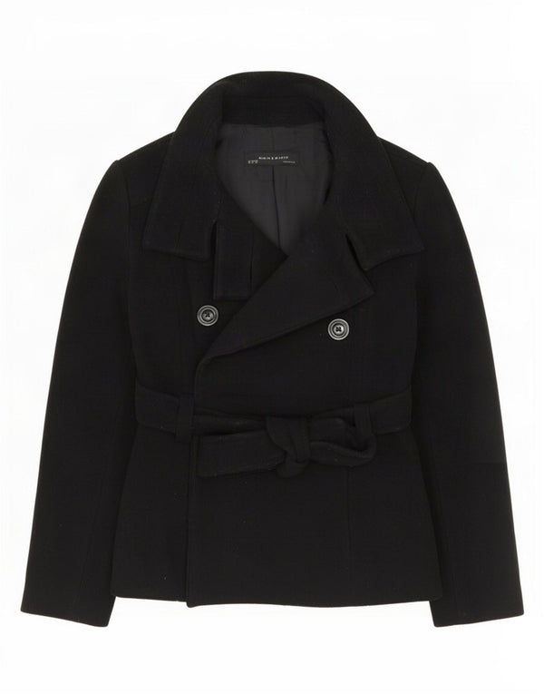 Zara Womens Pea Coat UK 12 Medium Black Wool