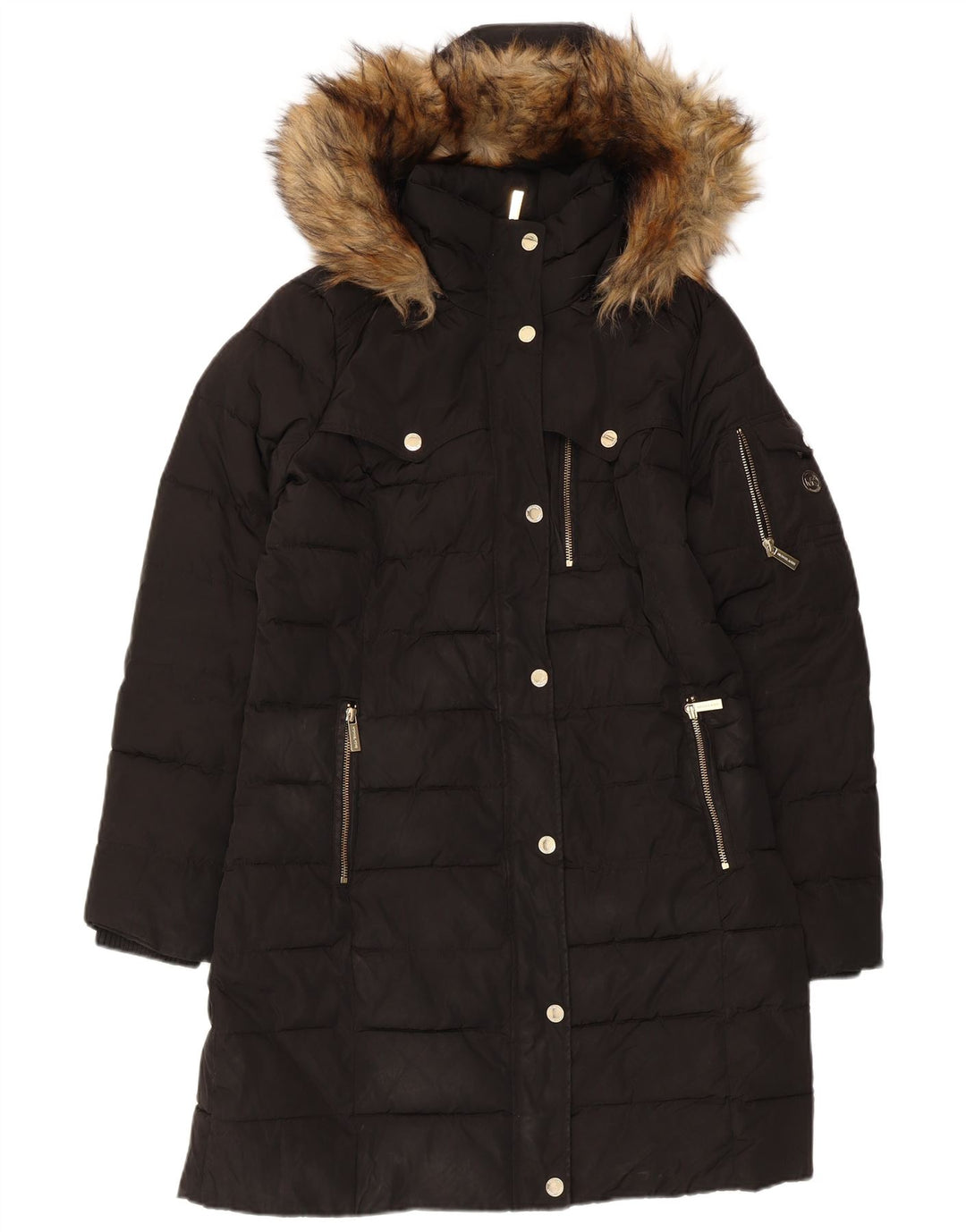 Michael Kors Dame Hætte Polstret Frakke UK 14 Medium Sort Polyester