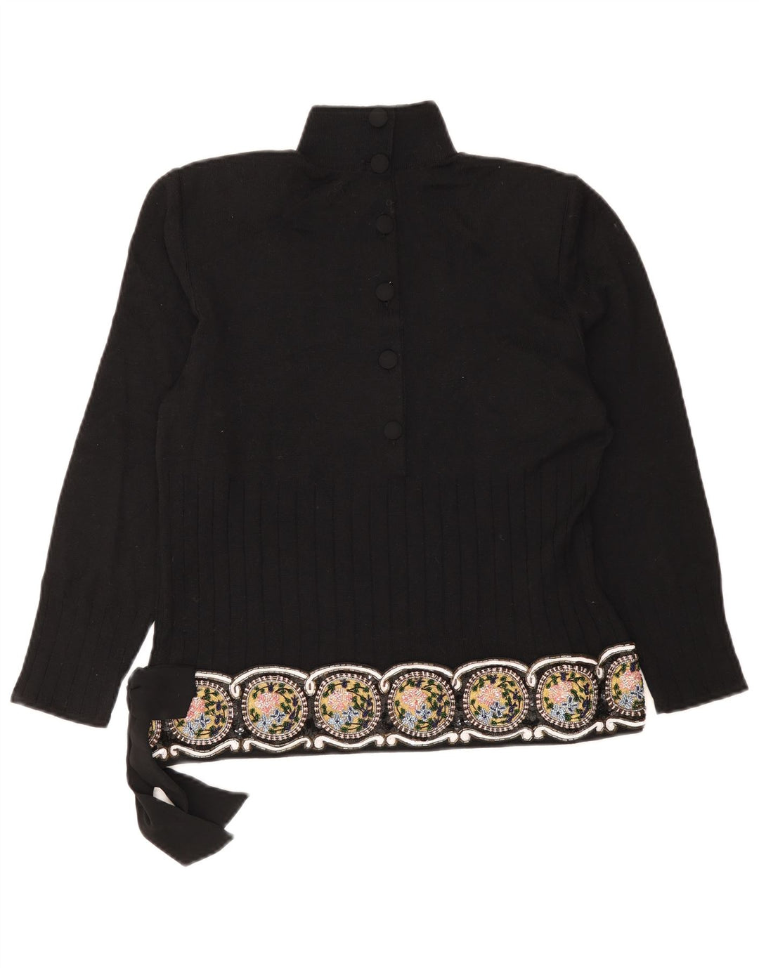 Giorgio Grati Dame Button Neck Jumper Sweater UK 12 Medium Black Floral