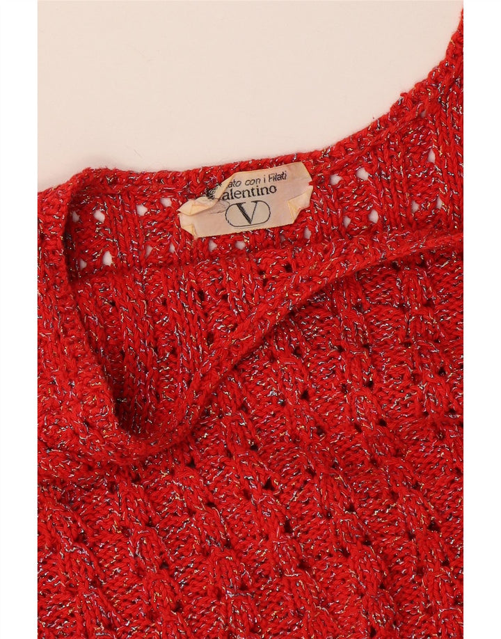 Valentino Womens Crop Knit Bluse Top UK 12 Medium Red