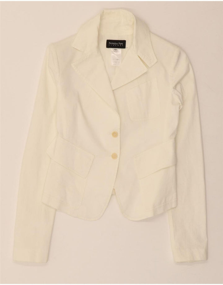 PATRIZIA PEPE Womens 2 Button Blazer Jacket IT 42 Medium White Cotton Vintage Patrizia Pepe and Second-Hand Patrizia Pepe from Messina Hembry 
