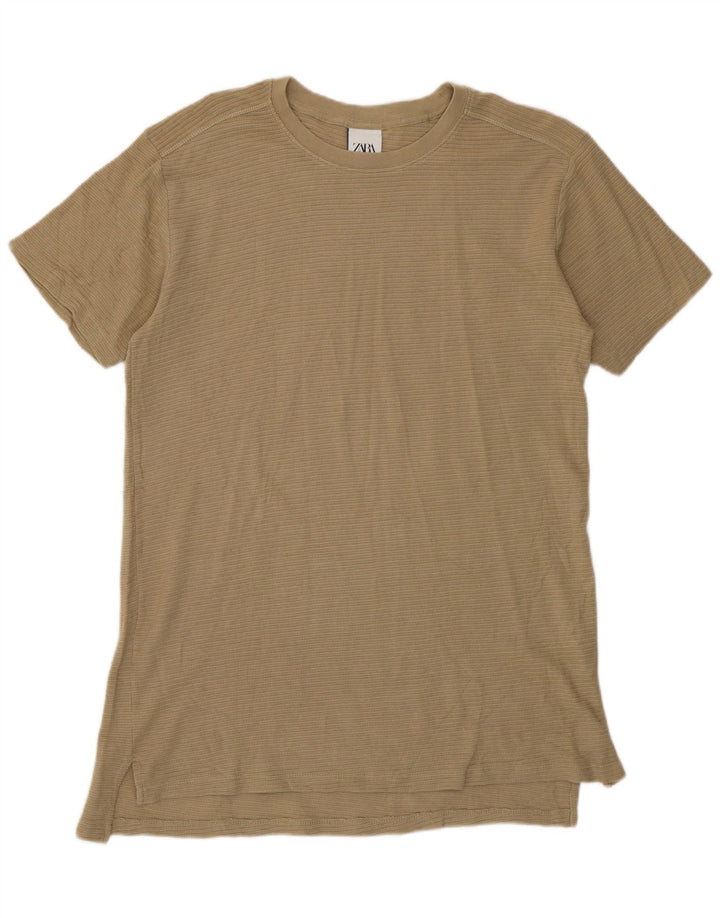 Zara Herre T-Shirt Top Medium Brun Bomuld