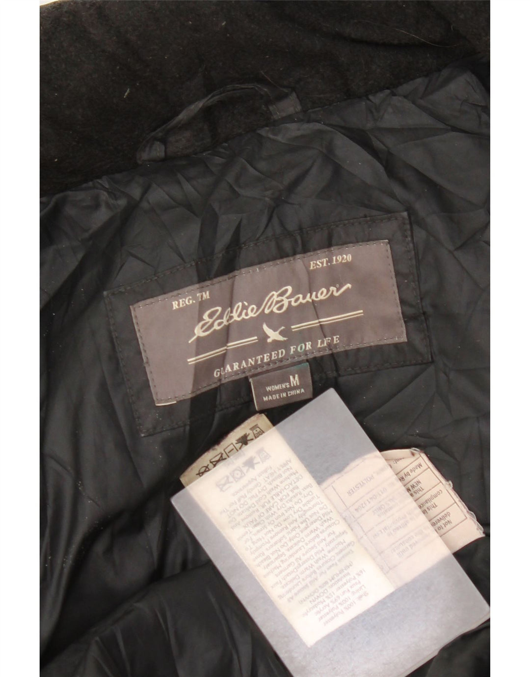 Eddie Bauer Dame Hætte Polstret Frakke UK 14 Medium Sort Polyester