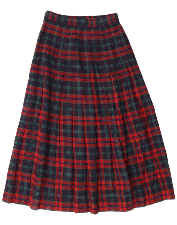 LAURA ASHLEY Womens High Waist Pleated Skirt W26 Small  Navy Blue Plaid