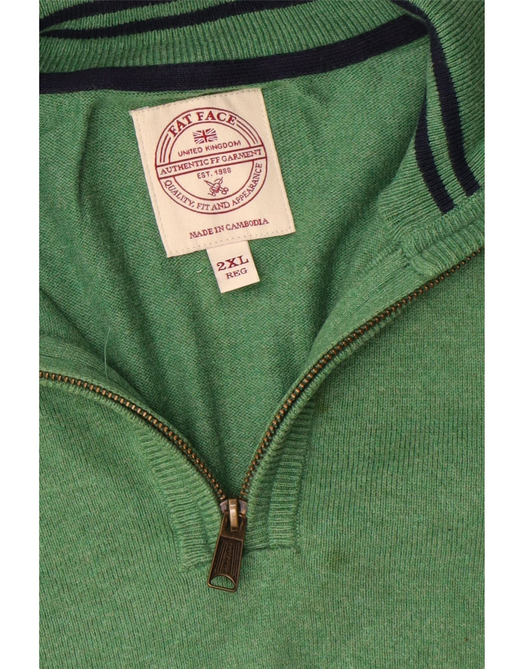 Fat Face Herre Zip Neck Jumper Sweater 2XL Grøn Bomuld
