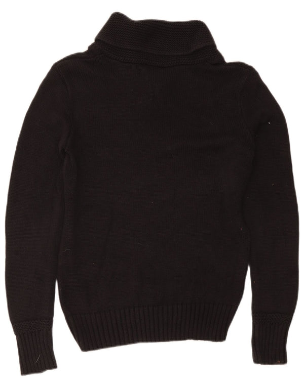 Ralph Lauren Dame Shawl Neck Jumper Sweater UK 12 Medium Sort Bomuld