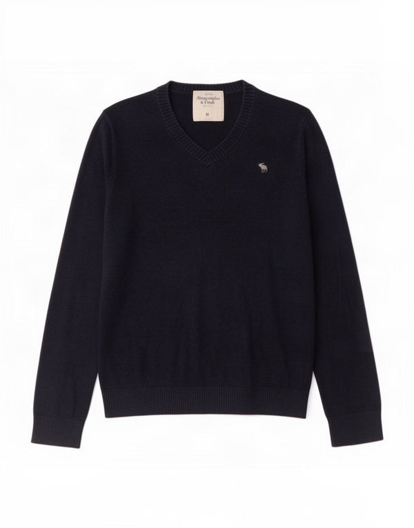 Abercrombie & Fitch Herre V-hals sweater Medium marineblå bomuld