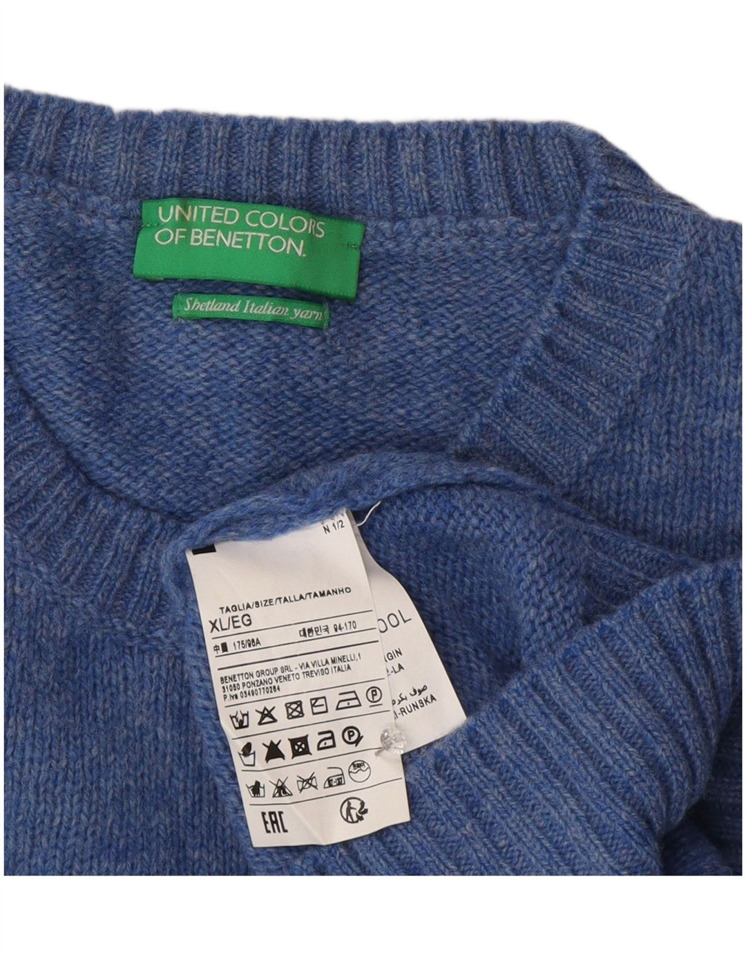 Benetton dame sweater med rund hals DK 18 XL blå uld