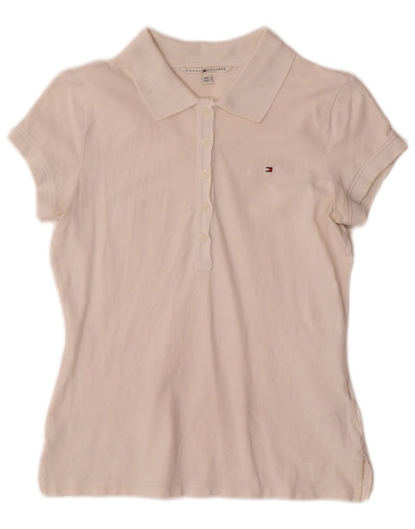 Tommy Hilfiger Dame Polo Shirt UK 10 Small White Bomuld