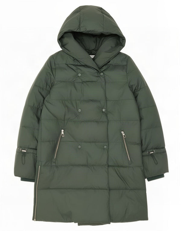 Zara Dame Hætte Oversized Polstret Frakke UK 10 Lille grøn polyamid