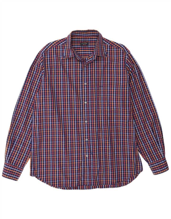 Paul & Shark Herre Yachting Shirt Størrelse 42 Large Navy Blue Ternet Bomuld