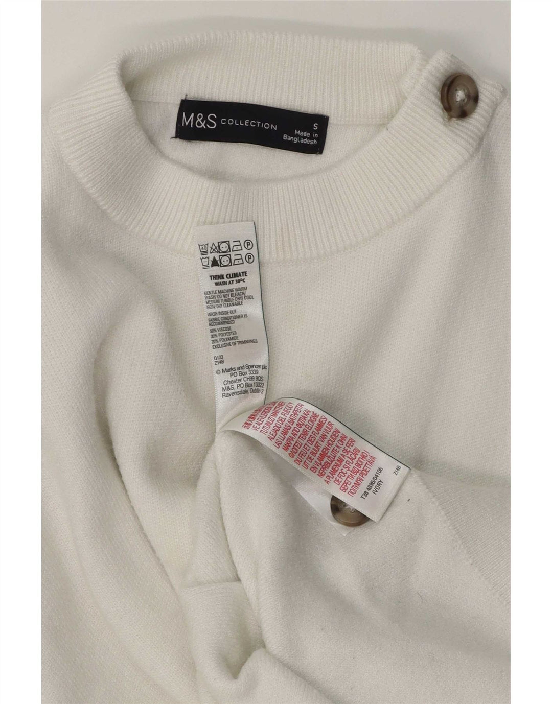 Marks & Spencer Dame sweater med rund hals DK 10 Small White Viscose
