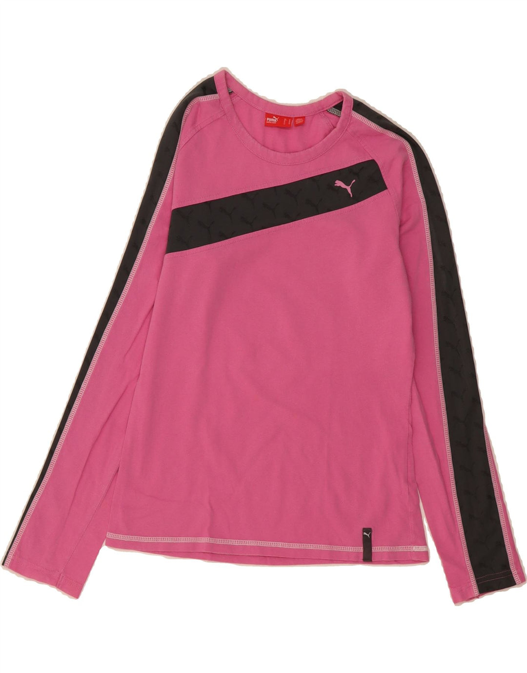 PUMA Womens Top Long Sleeve UK 12 Medium Pink Colourblock Cotton Vintage Puma and Second-Hand Puma from Messina Hembry 