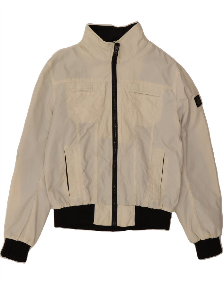 REFRIGIWEAR Womens Bomber Jacket UK 14 Medium Off White Colourblock Nylon Vintage Refrigiwear and Second-Hand Refrigiwear from Messina Hembry 