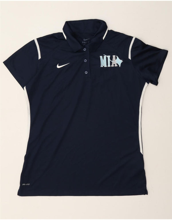 Nike Dame Dri Fit Grafisk Polo Shirt UK 16 Large Navy Blue Colourblock