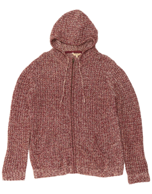 Fat Face Dame Hætte Cardigan Sweater UK 16 Large Burgundy Flecked