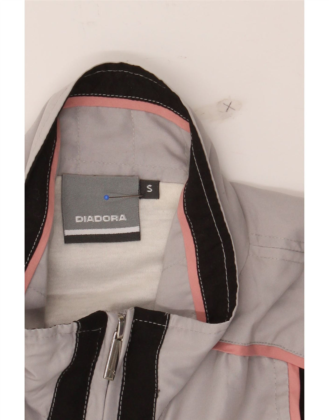 DIADORA Womens Tracksuit Top Jacket UK 10 Small Grey Striped Polyester Vintage Diadora and Second-Hand Diadora from Messina Hembry 