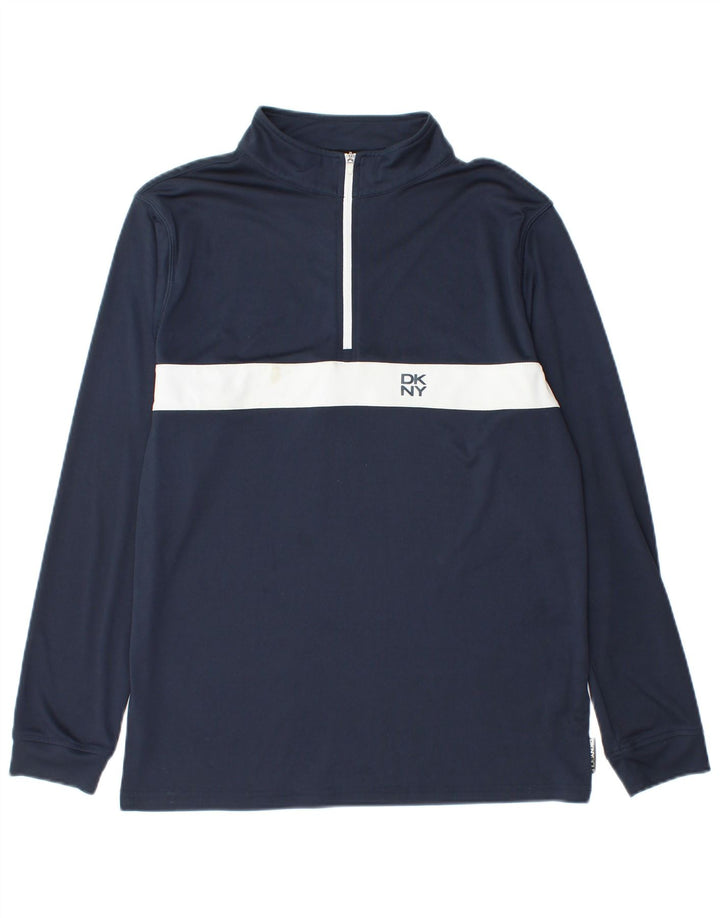 Dkny Herre Zip Neck Pullover Træningsdragt Top Small Navy Blue Colourblock