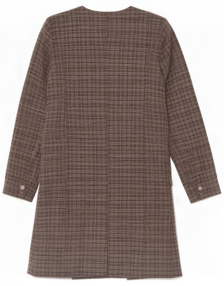 Vintage Womens Longline Open Blazer Jacket UK 14 Medium Grey Plaid