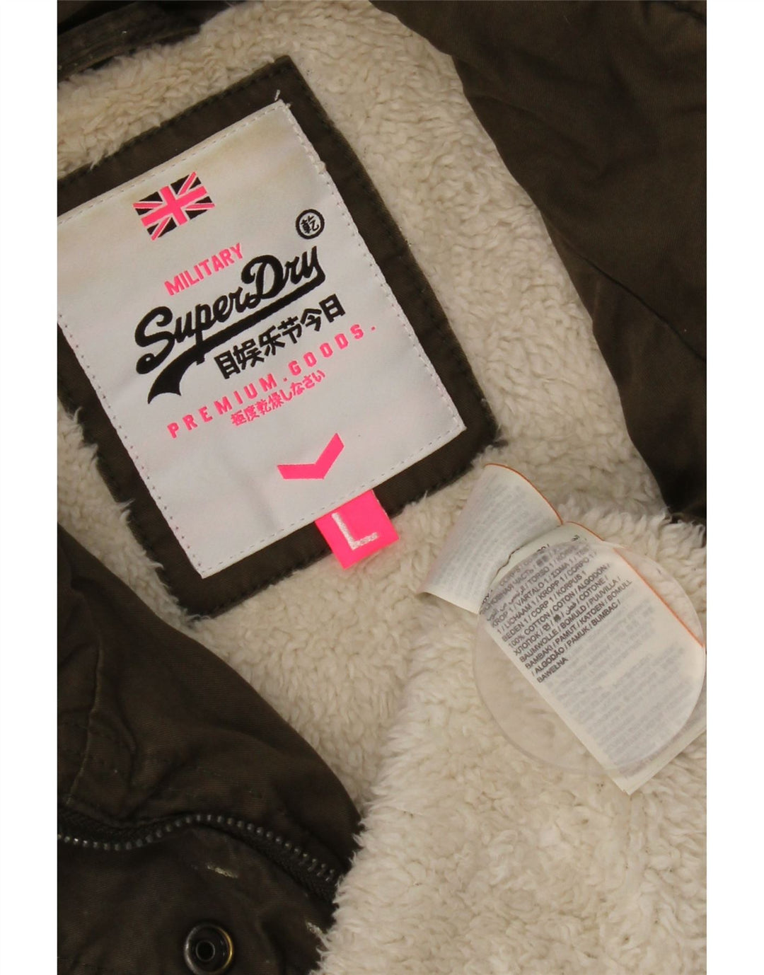 Superdry Military Jacket til kvinder UK 16 Stor Khaki Bomuld