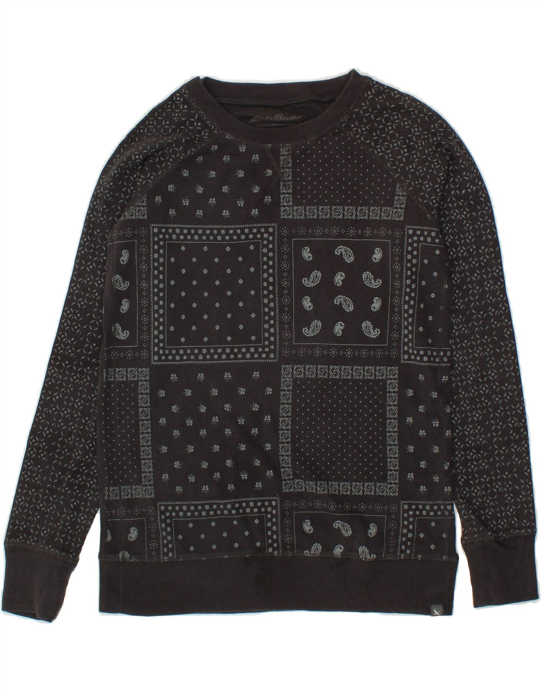 EDDIE BAUER Womens Sweatshirt Jumper UK 6 XS Black Patchwork Cotton Vintage Eddie Bauer and Second-Hand Eddie Bauer from Messina Hembry 