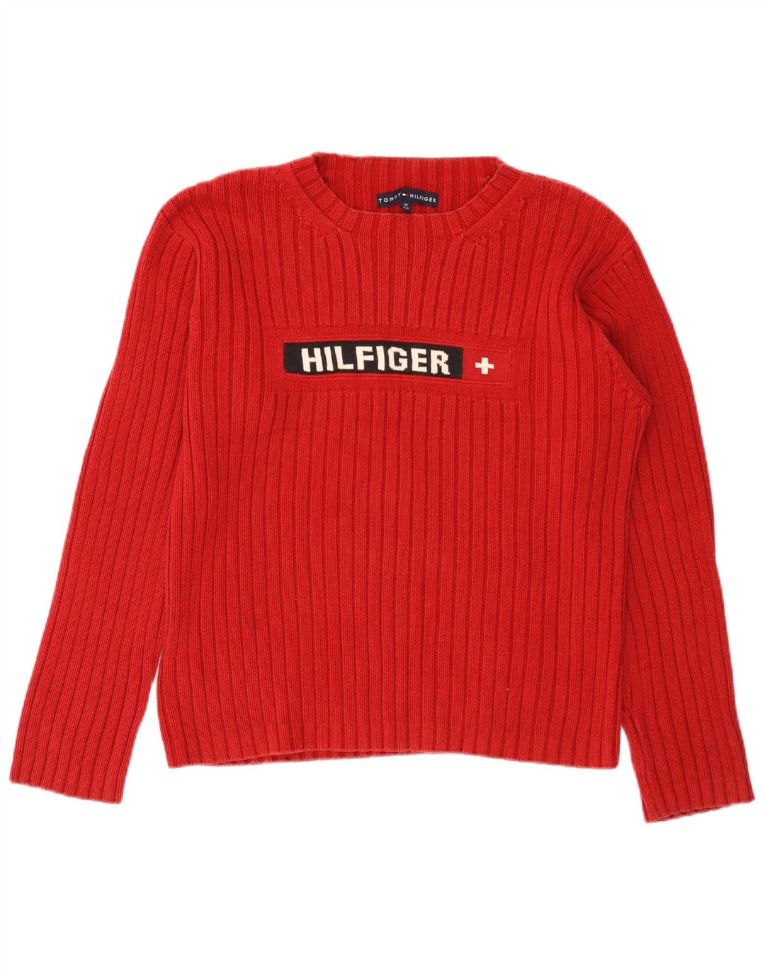 TOMMY HILFIGER grafisk sweater med rund hals til kvinder UK 14 Medium Rød
