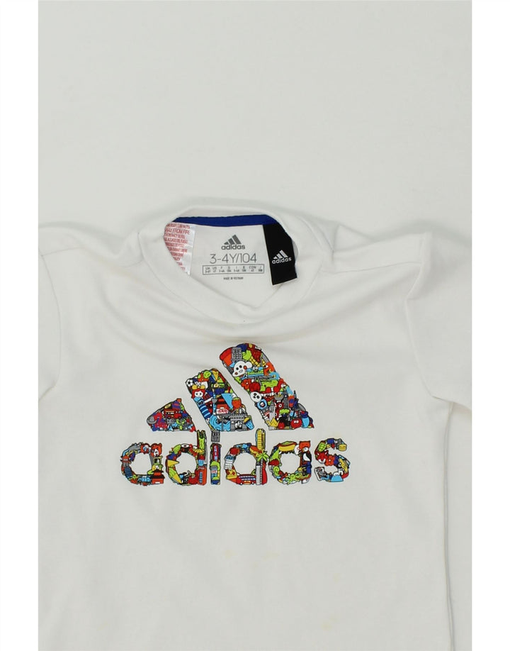 ADIDAS Girls Graphic T-Shirt Top 3-4 Years White Polyester Vintage Adidas and Second-Hand Adidas from Messina Hembry 