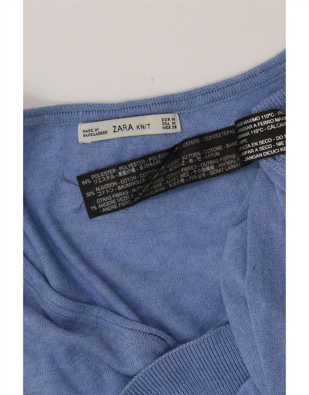 Zara Dame V-hals sweater UK 14 Medium Blue Polyester