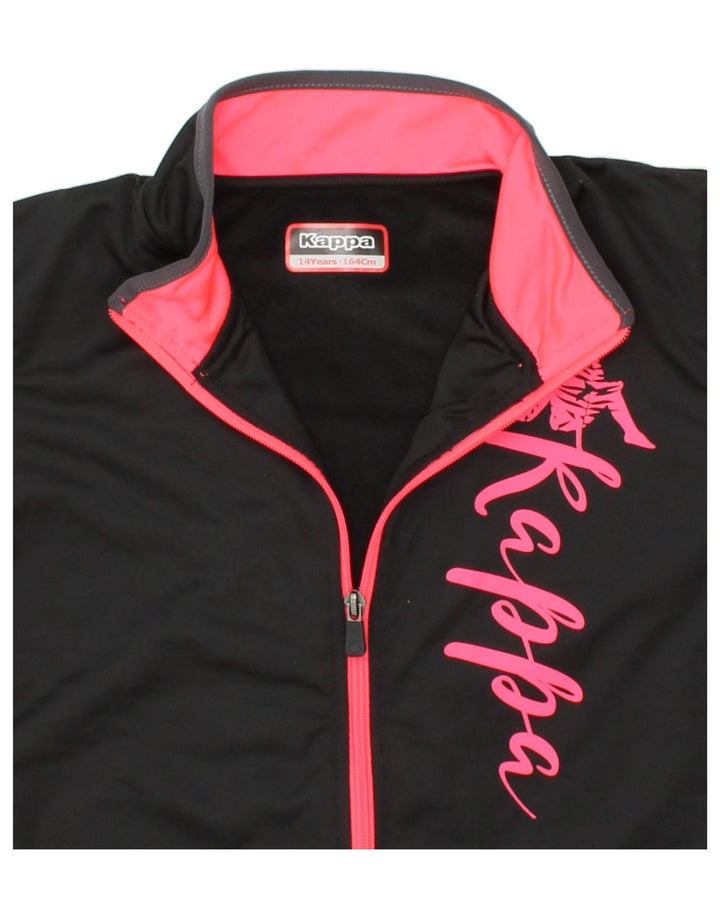 KAPPA Girls Graphic Tracksuit Top Jacket 13-14 Years Black Polyester Vintage Kappa and Second-Hand Kappa from Messina Hembry 