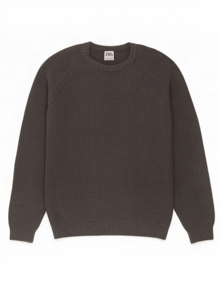 Zara Herre sweater med rund hals, mellemgrå bomuld