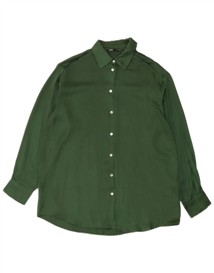 Zara Oversized skjorte til kvinder UK 10 Lille grøn polyester
