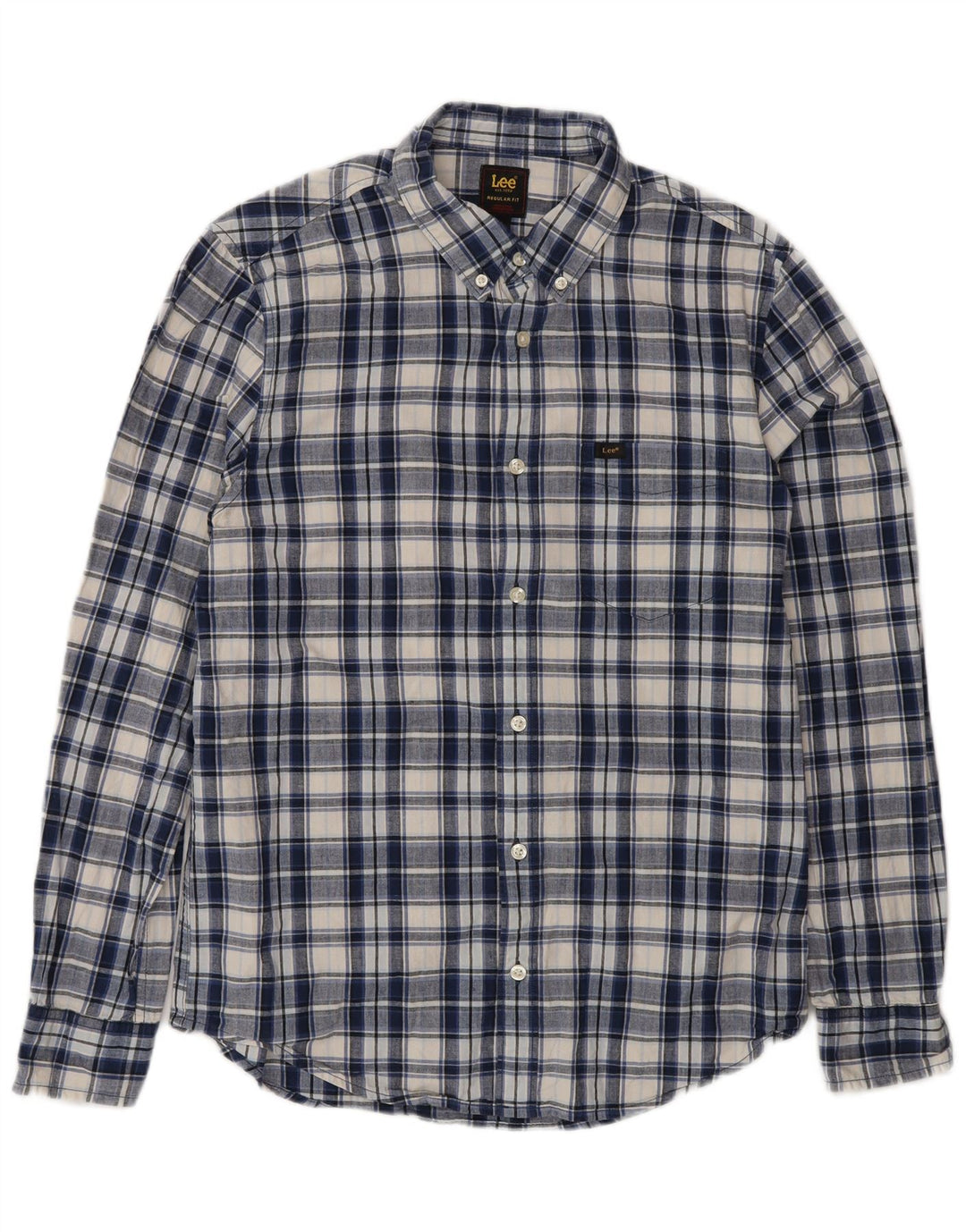 Lee Herre Regular Fit skjorte medium blå ternet bomuld