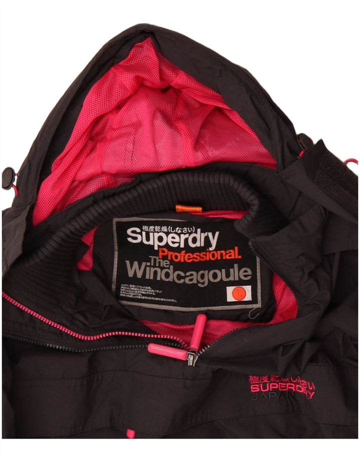 SUPERDRY Womens Hooded Windbreaker Jacket UK 16 Large Black