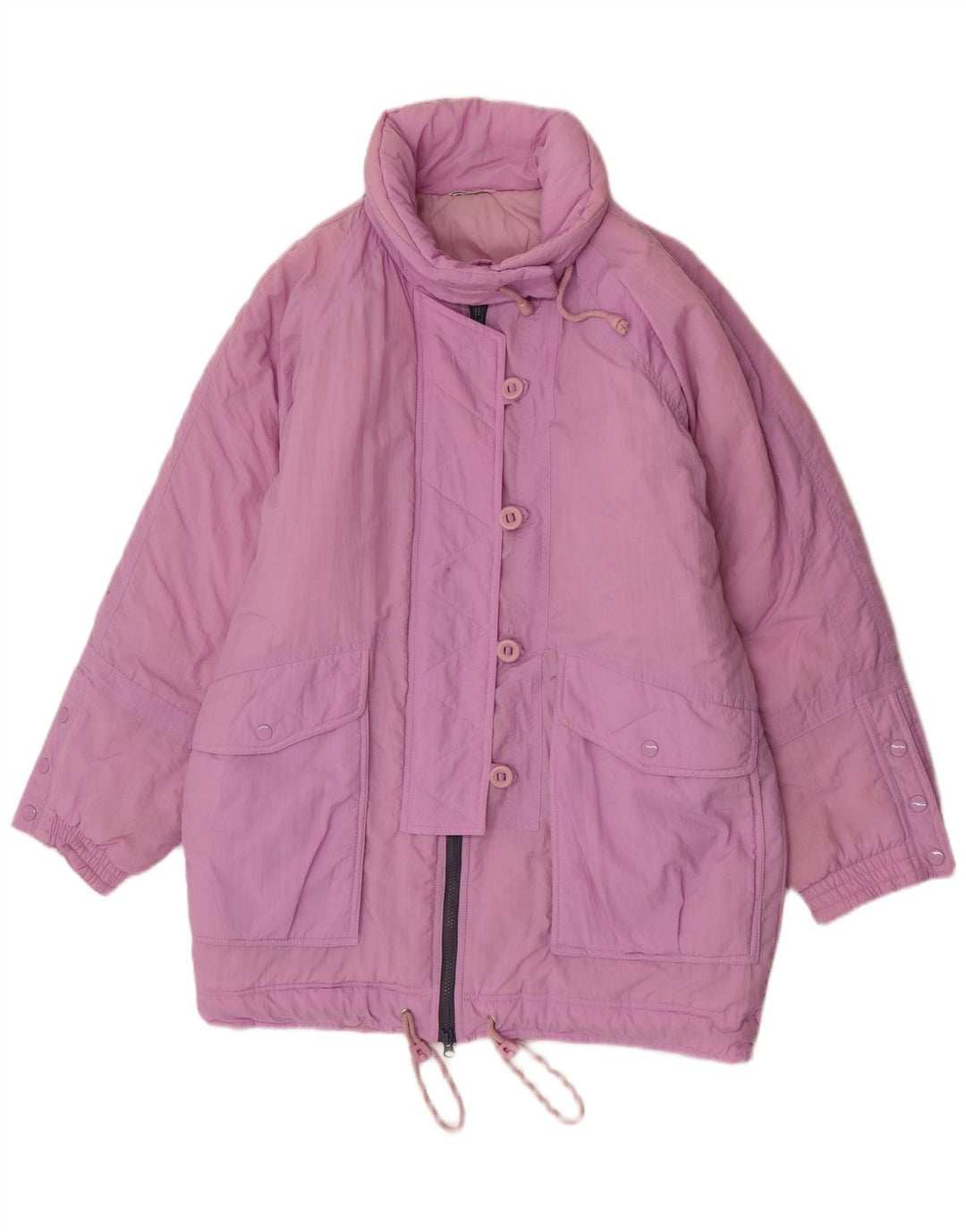 Vintage oversize polstret frakke til kvinder EU 38 medium lilla polyamid