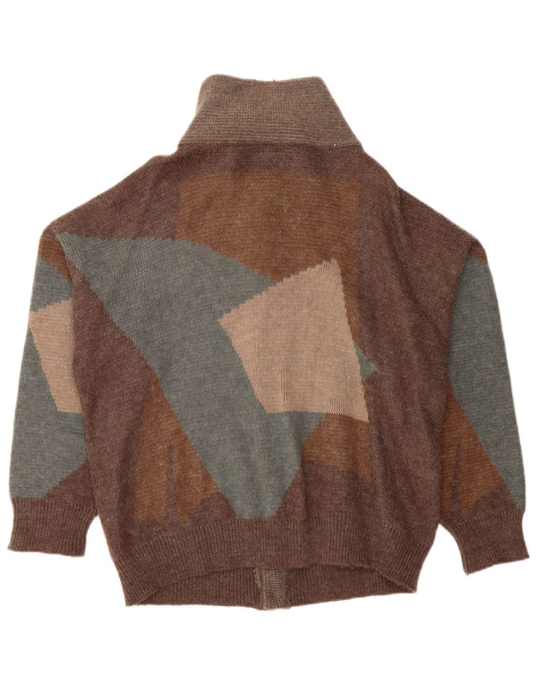 VINTAGE oversized cardigan sweater til kvinder UK 18 XL Brun Patchwork