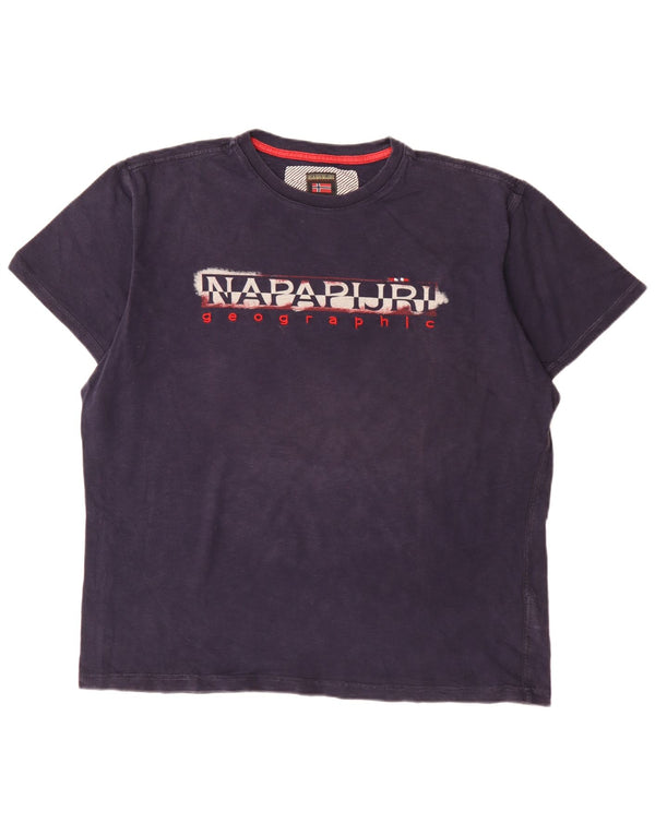Napapijri Mens Geographic Graphic T-Shirt Top 2XL Navy Blue Cotton