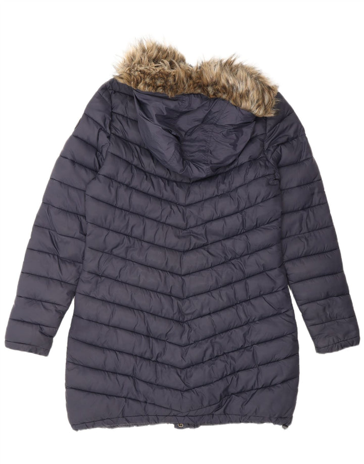 SUPERDRY Polstret frakke med hætte til kvinder UK 14 Medium marineblå nylon