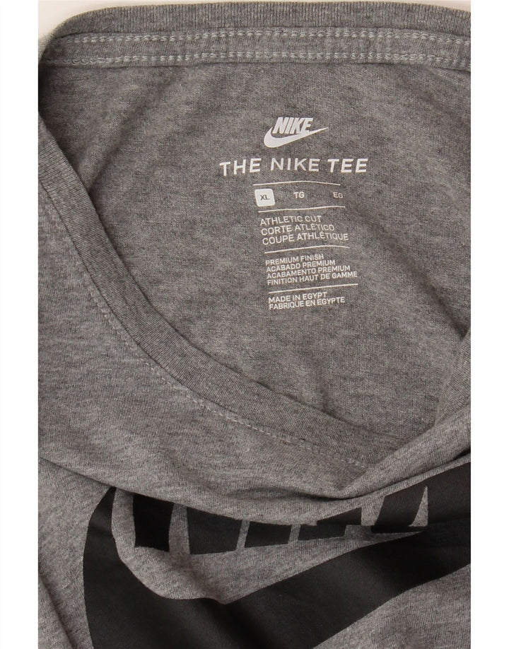NIKE Herre Athletic Cut Grafisk Top Langærmet XL Grå Flecked