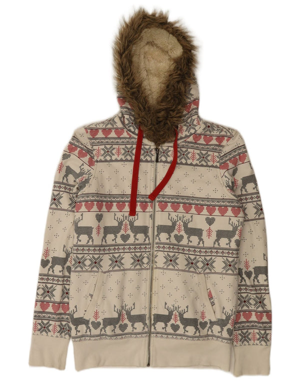 Marks & Spencer Dame Hættetrøje Sweater UK 10 Small Off White Fair Isle