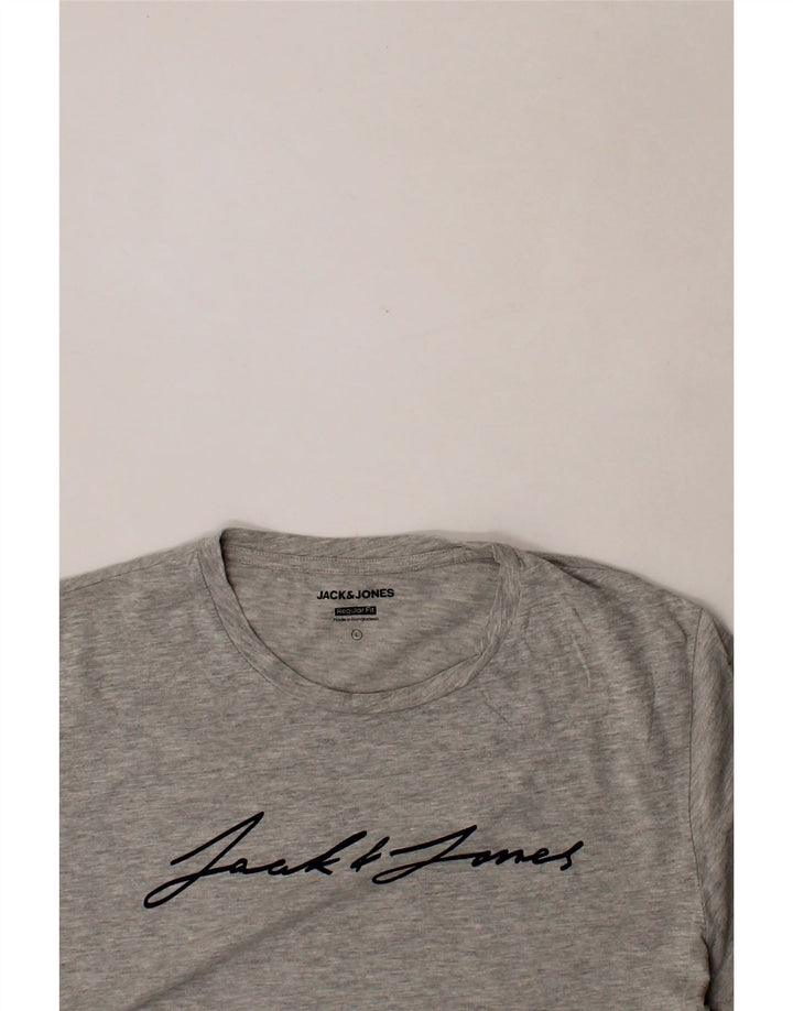 JACK & JONES Mens Regular Fit Graphic T-Shirt Top Large Grey Cotton Vintage Jack & Jones and Second-Hand Jack & Jones from Messina Hembry 