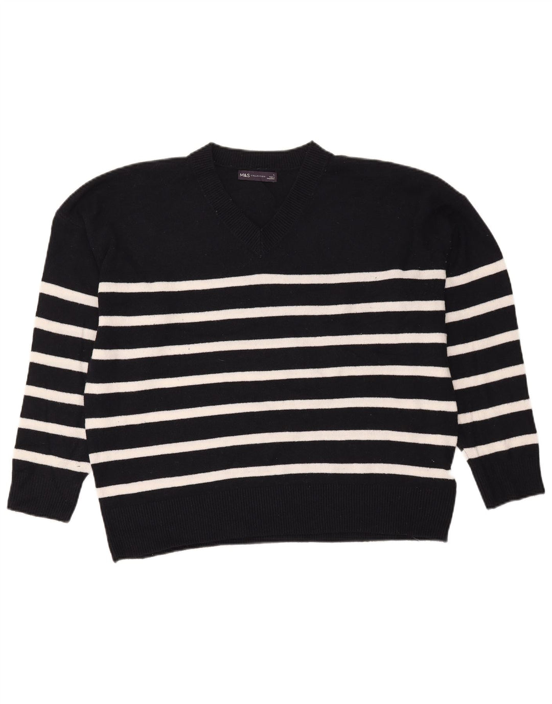 Marks & Spencer Dame V-hals sweater UK 16 Stor sort stribet