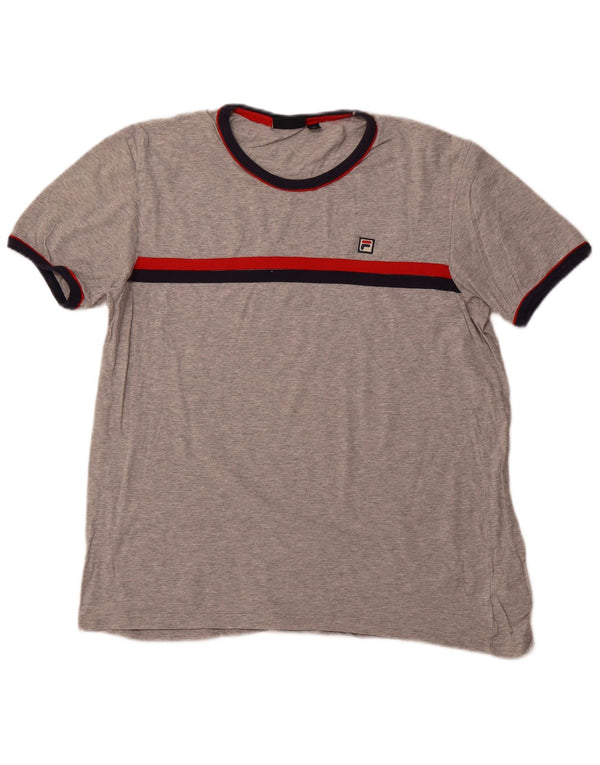 FILA T-shirt top til kvinder UK 18 XL Gråstribet bomuld