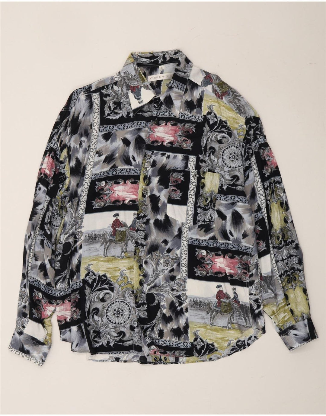 CRIVER Mens Abstract Pattern Shirt Large Grey Viscose