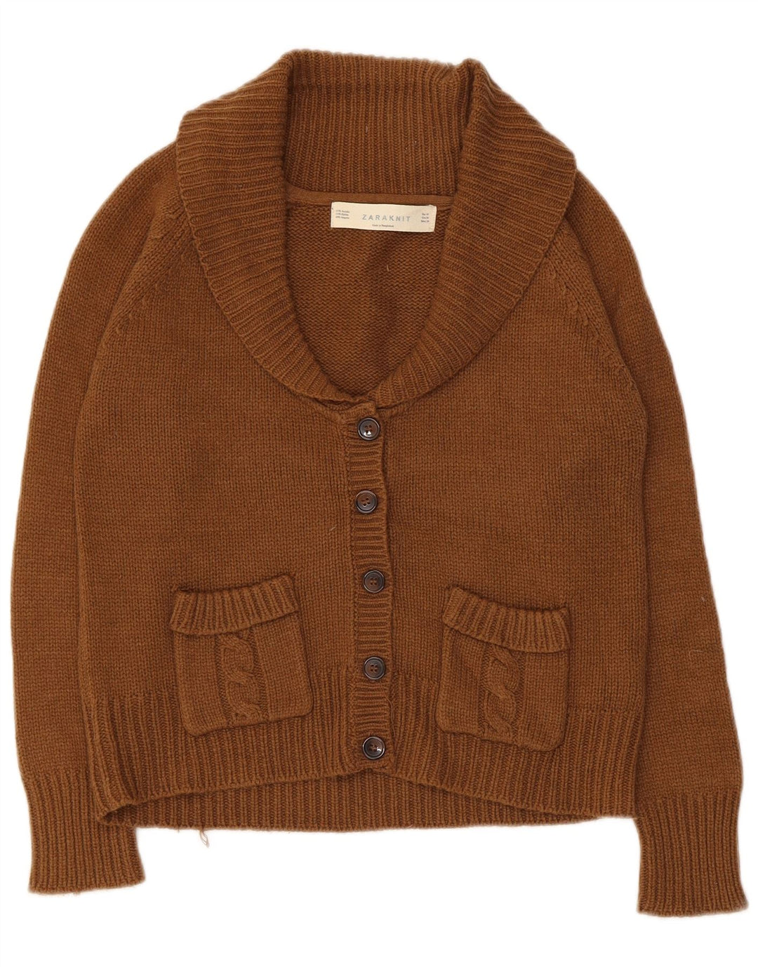 Zara Womens Crop Cardigan Sweater UK 12 Medium Brown Akryl