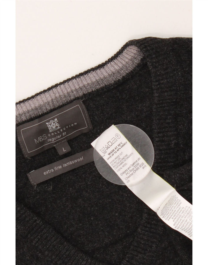 Marks & Spencer Herre Regular Fit V-hals sweater Stor sort uld