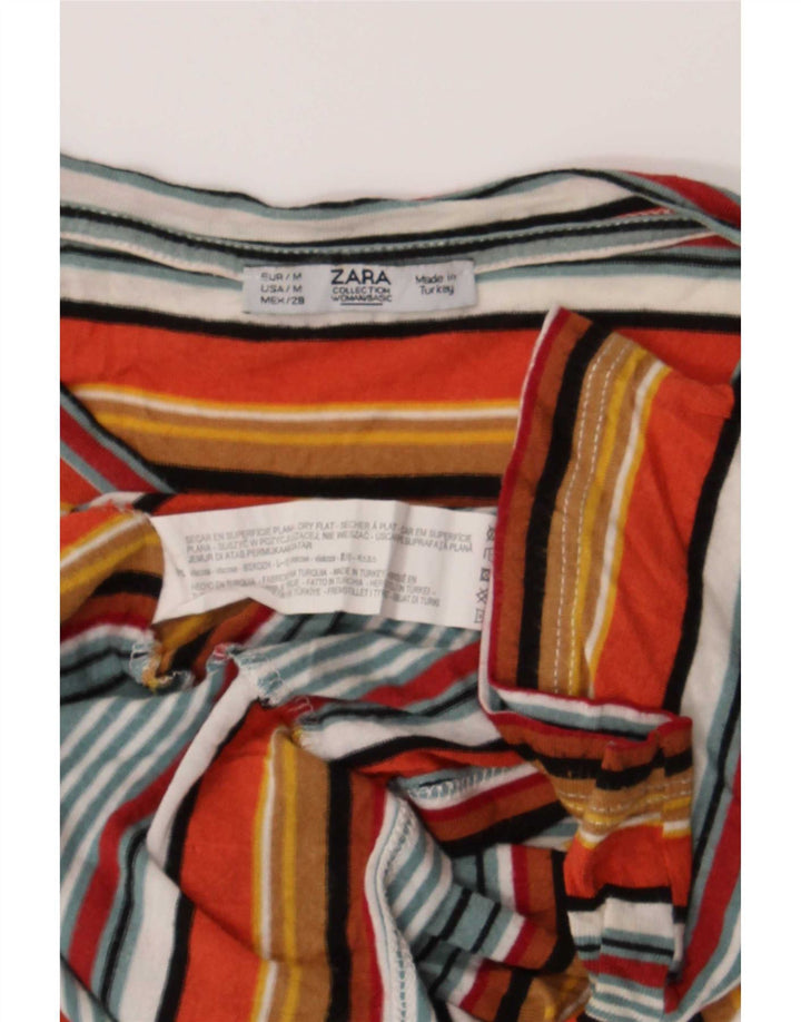 Zara Dame T-Shirt Top UK 12 Medium Flerfarvet Stribet Viscose